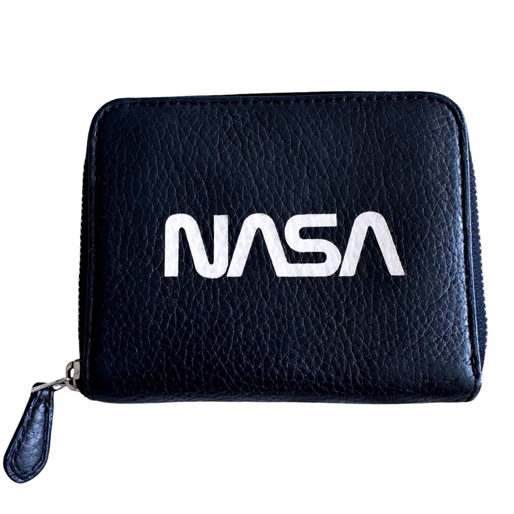 Coach NASA Small Zip Around Wallet Navy Leather Metallic Silver Space